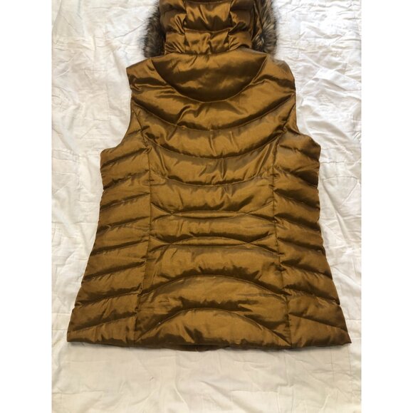 Eddie Bauer Puffer Vest with Faux Fur Trim Metallic Gold Bronze Size M - Picture 6 of 13